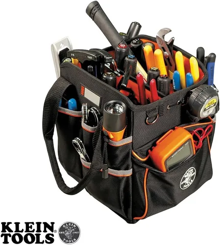 Miniatura 11 de La bolsa para herramientas Klein Tools 5541610-14 con correa para el hombro tiene 40 bolsillos para almacenamiento de herramientas e interior naranja