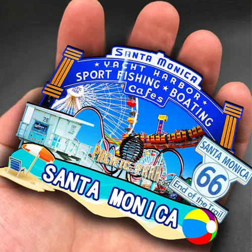 Miniatura 4 de Imán de madera de Santa Mónica de Estados Unidos 3D para nevera, recuerdos coleccionables, decoraciones artesanales hechas a mano