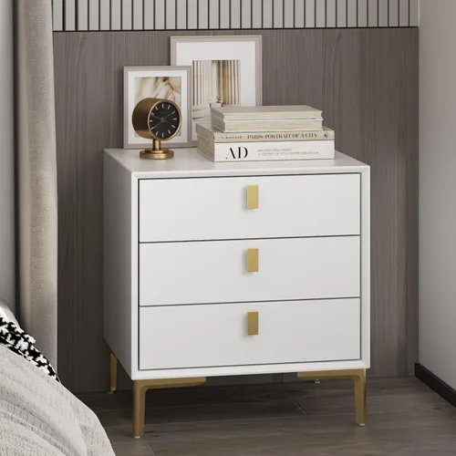 Miniatura 8 de Homsee Mesita de noche de 3 cajones, moderna mesita de noche con almacenamiento, mesa auxiliar versátil con patas de metal para dormitorio, sala
