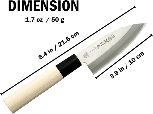 Miniatura 2 de KAKUSEE Seki Tsubazo - Cuchillo Deba pequeño de 3.9 pulgadas y juego de tela de pintura japonesa, cuchillo de chef japonés para pescado y carne