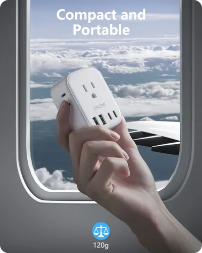 Miniatura 7 de LENCENT - Paquete de 2 adaptadores de enchufe de viaje europeos, enchufe plegable tipo C de Estados Unidos a Europa con 4 tomas, 4 puertos USB