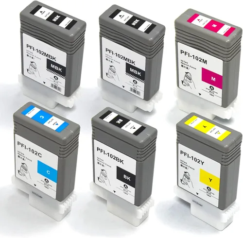 INK+ Cartucho de repuesto para Canon PFI-102 ImagePrograf iPF500 510 600 605 610 650 655 700 710 720 750 755 760 765 130ML (2MBK, BK, C, M, Y)