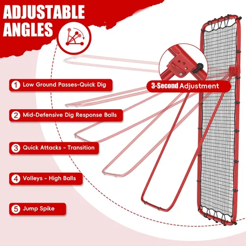 Miniatura 2 de Red de rebote para voleibol de 7x4 pies, red de rebote ajustable de 5 ángulos para practicar zambullidas, posicionamiento, clavado