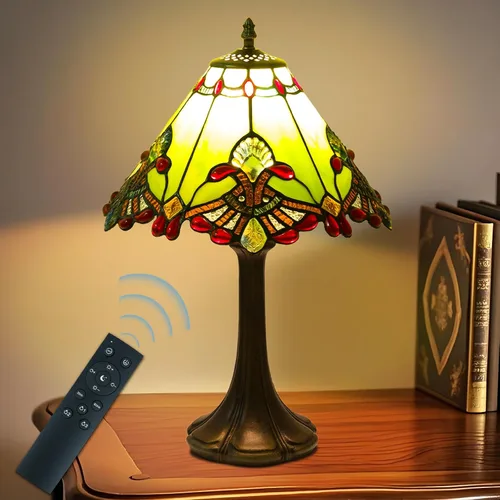 Miniatura 11 de JHuiLap Lámpara de mesa estilo Tiffany de 12 pulgadas, lámpara barroca de vidrieras con control remoto, regulable continua y 3 temperaturas