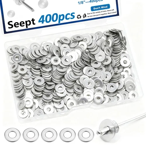 Miniatura 12 de 375 piezas de arandelas de remache pop plateadas, kit surtido para remaches pop de diámetro 3/32", 1/8", 5/32", 3/16", 1/4" de acero inoxidable 304