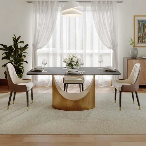 Miniatura 4 de POVISON Mesa de Comedor Moderna Hobart de 63" para 4, Mesa de Comedor Rectangular de Servicio Pesado Negro Mate, Superficie de Mesa de Comedor