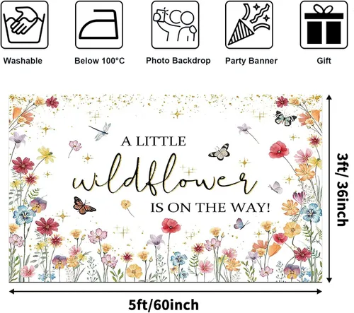Miniatura 2 de Avezano Decoraciones de flores silvestres para baby shower, con texto en inglés "A Little Wildflower is On The Way", telón de fondo para baby