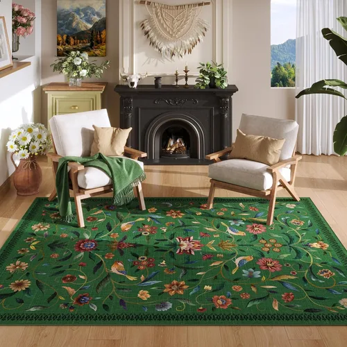 Miniatura 10 de Alfombra de entrada vintage con medallón floral de 2 x 3 pulgadas, lavable a máquina, alfombra de entrada de pelo bajo, suave, pequeña, alfombra