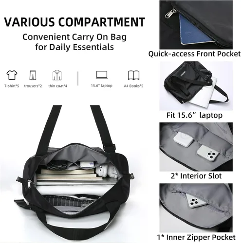 Miniatura 5 de Hanke Expandable Foldable Travel Duffel Bag Collapsible Carry On Bag with Luggage Strap for Airplanes, Water Resistant Weekender Overnight Bag Fits