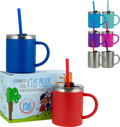 Miniatura 11 de Real Deal Steel "Keep it Real Kids Mugs - Taza de café para niños 100% sin plomo y BPA para chocolate caliente - Juego de 2 Azul océano/azul turquesa