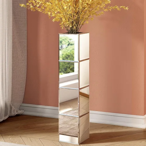 Jarrón alto de piso de 28 pulgadas, con espejo, para el hogar, decorativo, grande, plateado, para flores secas, jarrones de vidrio modernos para