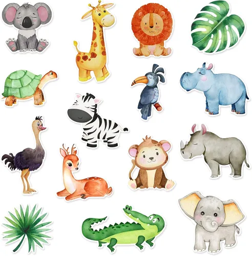 Teling 45 piezas de recortes de animales de la selva para decoración de aula, tablero de anuncios con puntos adhesivos, suministros de fiesta