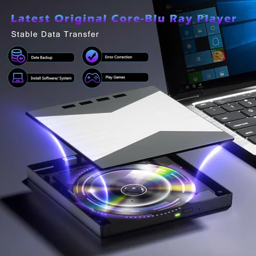 Miniatura 6 de Wbacon Unidad externa de CD/DVD para portátil, reproductor de DVD para portátil, grabadora de CD ultrafina 8 en 1 con 4 puertos USB y 2 ranuras