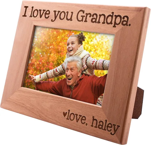 Marco de fotos personalizado con texto en inglés "I Love You Grandpa", 4 x 6 pulgadas, marcos grabados personalizados con nombre, regalo del día del