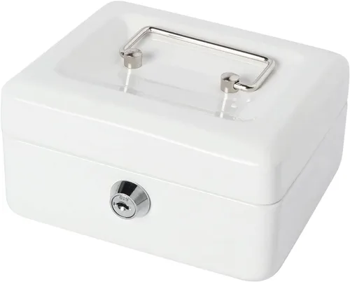 Miniatura 12 de Caja de dinero pequeña con bandeja de dinero y cerradura, caja de dinero de metal para efectivo, caja de seguridad de 7.87 x 6.3 x 3.54 pulgadas