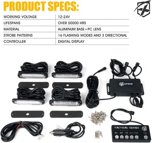 Miniatura 7 de Xprite Kit de luces estroboscópicas LED ámbar para montaje en superficie, parrilla de parrilla lateral, luz intermitente de advertencia