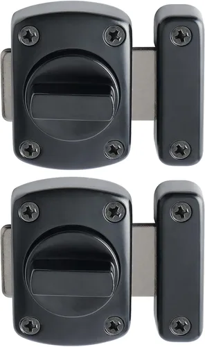 Alise MS220B-2P - 2 pestillos de puerta deslizante, tamaño mediano, seguridad de doble cara, rotación, herrajes para caja de almacenamiento, Negro