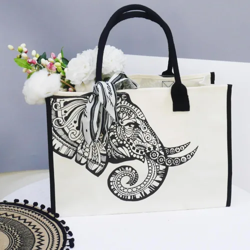 Miniatura 7 de Bolsas de lona grandes personalizadas, bolsas de playa reutilizables, regalos para mujeres, cumpleaños, con bolsillo interior, mandala