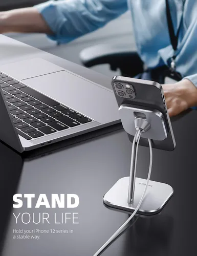 Miniatura 3 de Lamicall Soporte de teléfono para cargador MagSafe Apple de 15 W, [cargador no incluido] Base de carga de aluminio con rotación 360 ajustable