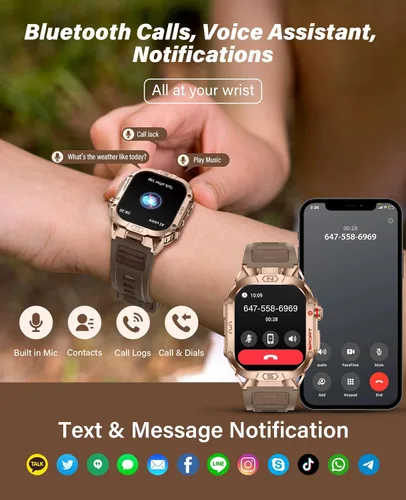 Miniatura 3 de Relojes inteligentes de grado militar SOUYIE para hombres con linterna LED, monitor de presión arterial/frecuencia cardíaca/SpO2/sueño, batería