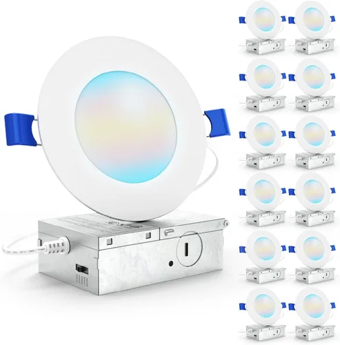 Sunco - Paquete de 12 luces LED empotrables de 4 pulgadas, luz de techo delgada sin lata, 650 LM, 10W, CCT seleccionable