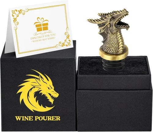 Miniatura 2 de Cabeza de Dragón Vertedor y Tapón de Botella de Vino 2 en 1, Regalos de Dragón para Hombres y Mujeres Fanáticos de los Dragones, Vertedores