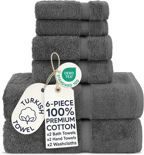 Miniatura 92 de Chakir Turkish Linens - Toallas turcas de 100% algodón, suaves y absorbentes (4 paños, color gris)