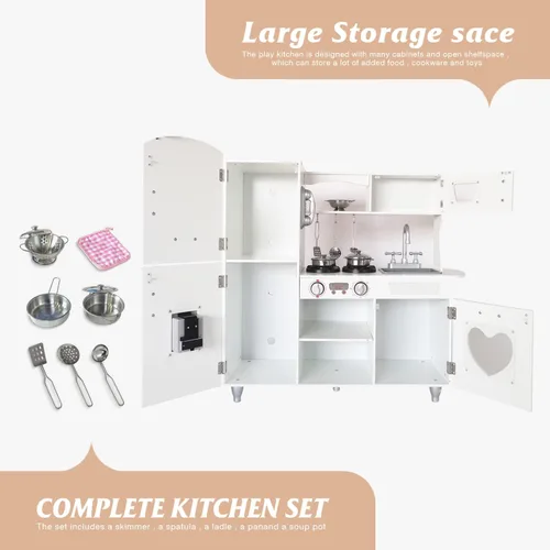 Miniatura 7 de TaoHFE Juego de cocina LED mejorado para niños, cocina de juguete de madera, bandeja de gas LED con sonido, juegos de cocina para niñas, regalo
