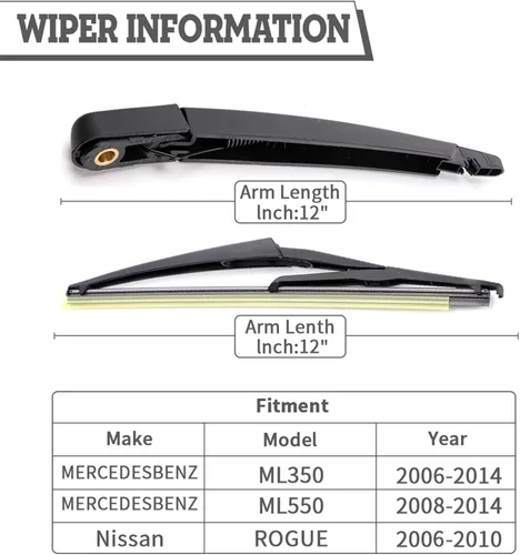 Miniatura 2 de Juego de tuercas de repuesto para brazo y escobilla del limpiaparabrisas trasero para Nissan Rogue 2006-2013, Mercedes-Benz ML320 ML350 ML450