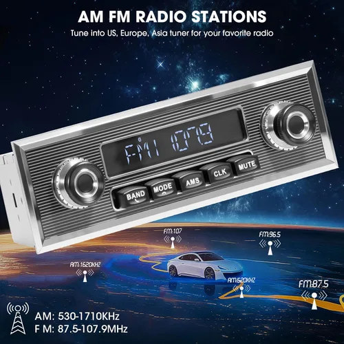 Miniatura 3 de Estilo retro clásico Radio de coche - ABSOSO Bluetooth de una sola ranura Vintage Estéreo - Sintonizador AM FM USB AUX Entrada 4.1 CHN Salida