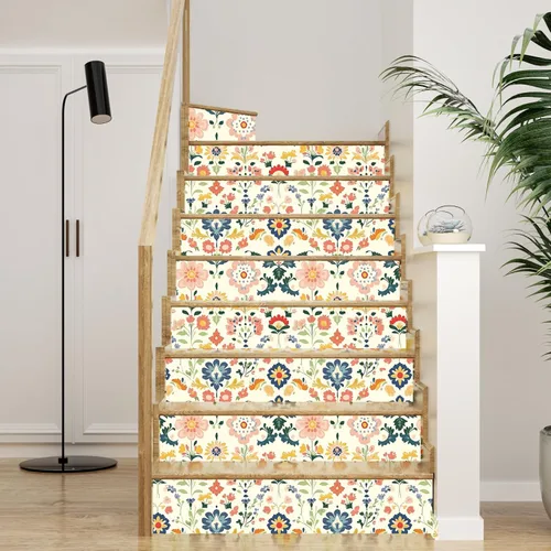 Miniatura 4 de ILHIIOR Papel tapiz floral rosa para despegar y pegar, papel de contacto con hojas bohemias, flores amarillas, extraíble, autoadhesivo, impermeable