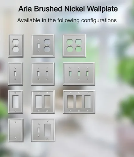 Miniatura 7 de OKAWYC Aria - Placa de pared metálica para interruptor de luz en blanco, paquete de 4 unidades, níquel cepillado de 1 banda, cubierta de interruptor