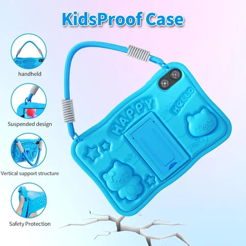 Miniatura 5 de Tablet infantil de 10 pulgadas con funda de cordón, tabletas Android 15 para niños de 3 a 12 años, almohadilla educativa de 32 GB para niños Azul