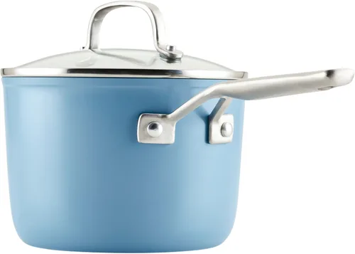 Miniatura 10 de KitchenAid Sartén antiadherente de cerámica anodizada dura con tapa, 3 cuartos de galón, terciopelo azul