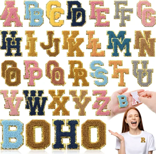 Miniatura 17 de WILLBOND 52 parches de letras de felpilla de la A a la Z, calcomanías autoadhesivas del alfabeto, apliques bordados para ropa, bolsos, sombreros
