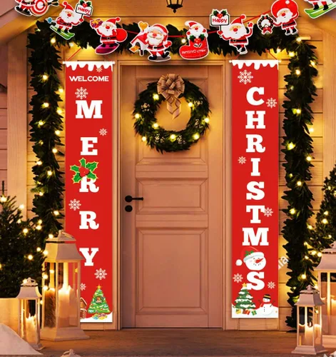 Miniatura 8 de Banderines de Navidad con luces de cadena LED, decoración de puerta de Navidad para interiores y exteriores, nuevo año, letrero rojo de bienvenida