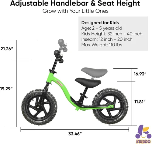 Miniatura 5 de KRIDDO Bicicleta de Equilibrio para Niños Pequeños de 2 Años, Edad de 24 Meses a 5 Años, Bicicleta de Empuje Interactiva de Aprendizaje Temprano