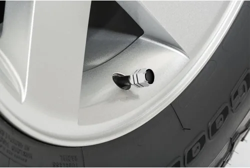 Miniatura 2 de iPick Image para Chevrolet Camaro SS Logo en negro sobre plata Forma hexagonal aluminio válvula de neumático tapas de vástago
