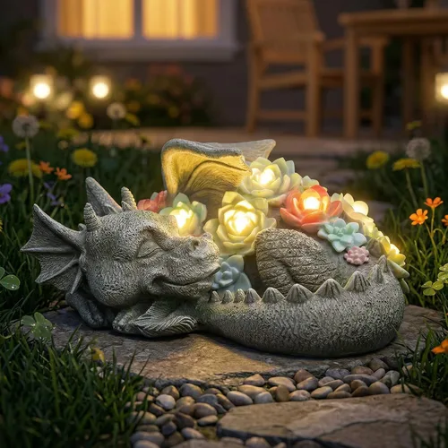 Miniatura 10 de Estatua de jardín de ángeles, decoración al aire libre, jardín de ángel sosteniendo pájaro con luces solares, regalos de jardinería para mamá