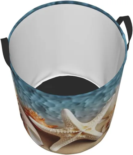 Miniatura 3 de Starfish Coral and Seashell print Circular Hamper Waterproof Storage Bin Organizer Basket Laundry Hamper With Handles For Clothes Toys Small