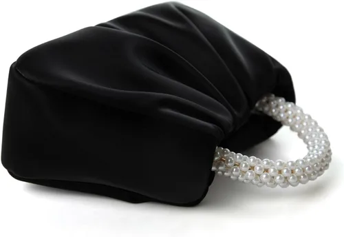 Miniatura 2 de Beatfull Bolso de noche para mujer, bolso de mano pequeño con perlas de cuero suave, bolso fruncido para boda, novia, fiesta, baile de graduación