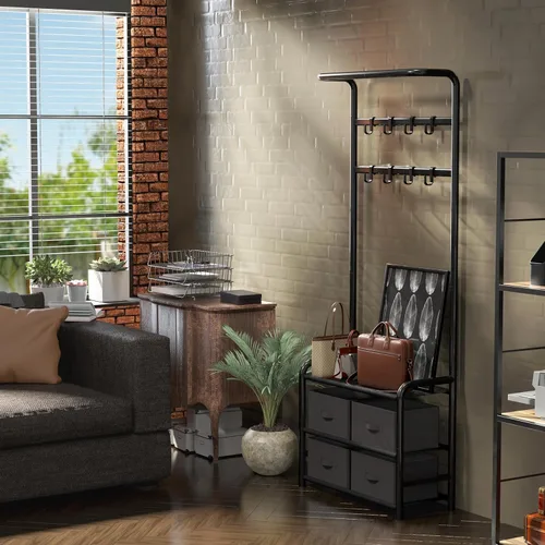 Miniatura 6 de Simple Houseware Perchero con estante de almacenamiento, árbol de pasillo independiente con ganchos para entrada, dormitorio, oficina, soporte