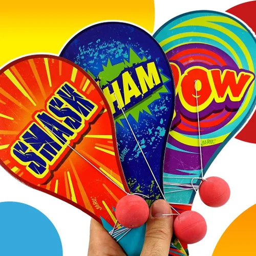 Miniatura 4 de JA-RU Pelota de remo de madera con cuerda (paquete de 3) juguetes retro vintage para niños, niños y niñas Juegos de juego para interiores