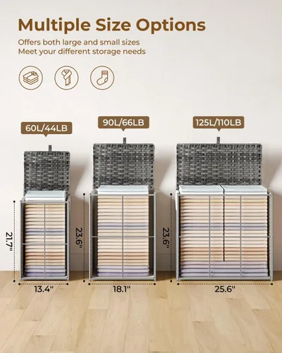 Miniatura 6 de Greenstell Cesta de ropa sucia con tapa, cesta de ropa de 60L con 2 bolsas de forro extraíbles y 2 bolsas de malla para lavandería, cesta de ropa