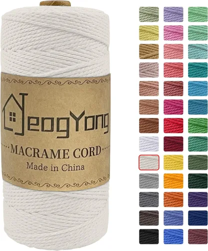 Miniatura 15 de JeogYong Cuerda de macramé de 0.078 pulgadas x 218 yardas, cuerda de algodón natural torcida de 3 hebras, cuerda de algodón de color para colgar Café