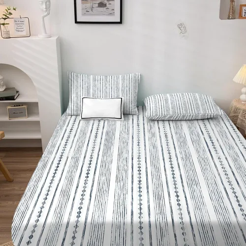 Miniatura 2 de Sábanas a rayas tamaño individual, sábanas de arte moderno, sábanas y fundas de almohada estampadas de 3 piezas, sábana bajera ajustable