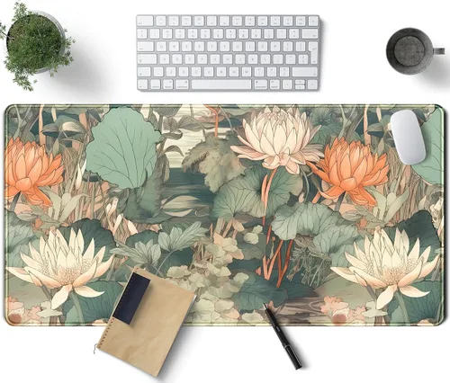 Miniatura 14 de Alfombrilla de escritorio verde para videojuegos, alfombrilla de mouse de escritorio, morado, azul, rosa, floral, grande, XL, grande, para teclado