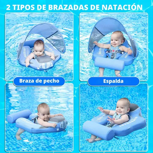 Miniatura 4 de Mambobaby Flotador de natación para bebé con toldo y cola, flotador de piscina infantil no inflable, flotador de natación para niños pequeños