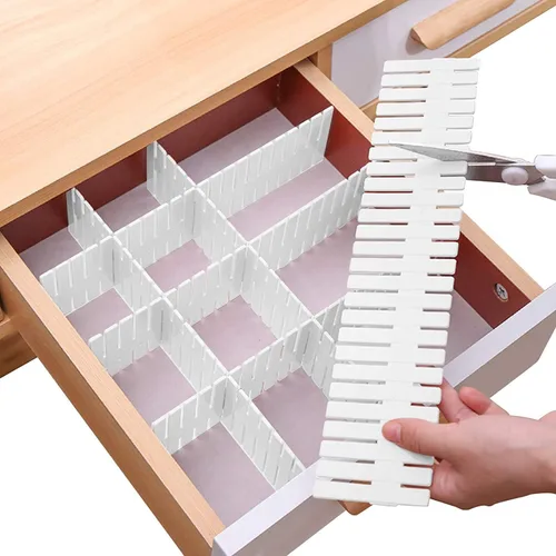 Divisor de cajón, organizador de almacenamiento ajustable para ordenar el desorden de cubiertos, ropa interior, calcetines, ropa, vestidos, Blanco