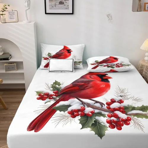 Miniatura 4 de Sábanas de pájaro tamaño individual – Sábanas y fundas de almohada de loros – 100% microfibra, estampado de alta cantidad de hilos, sábana encimera